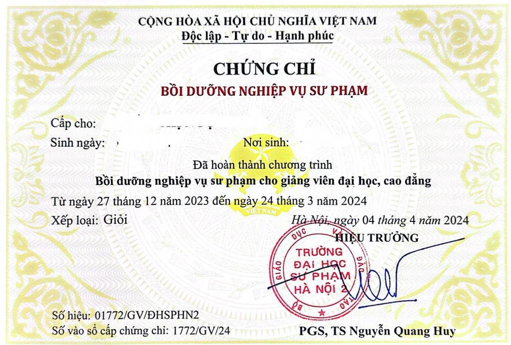 Chứng chỉ nghiệp vụ sư phạm